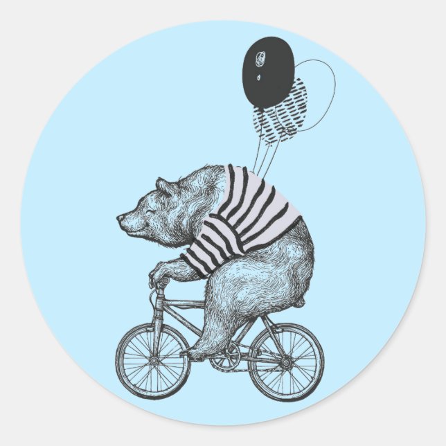 Ballon Bicycle Bear Runder Aufkleber (Vorderseite)