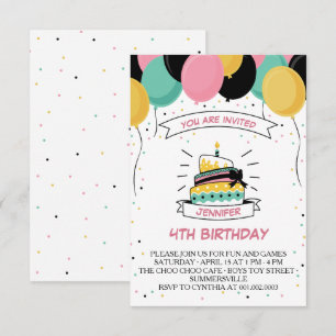 BALLON CAKE CANDLE KID'S MÄDTERPARTEI EINLADUNG