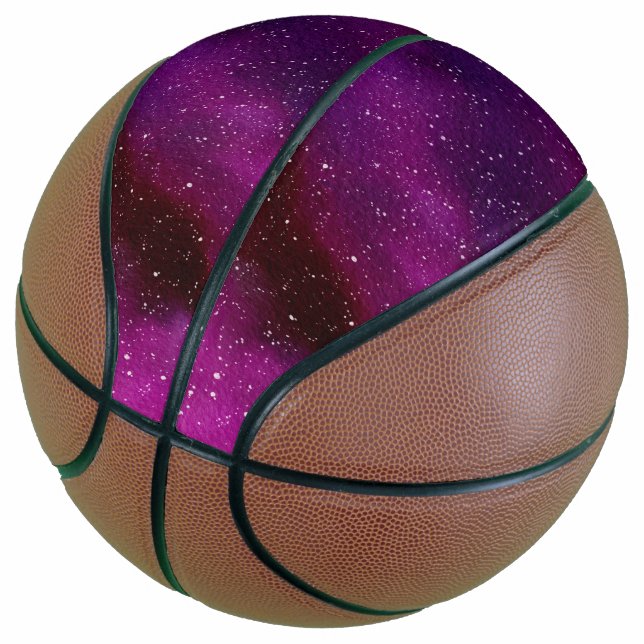 Ballon De Basket Aquarelle Galaxies rose violet (Incliné)