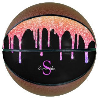 Ballon De Basket Arc-en-ciel Féminin Paillettes Monogramme Gouttes