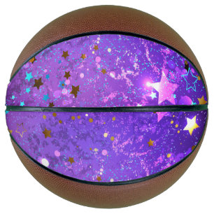 Ballon De Basket Arrière - plan de feuille violet avec étoiles