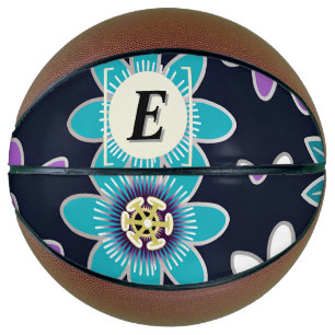 Ballon De Basket Basket-ball à fleurs monogramme personnalisé