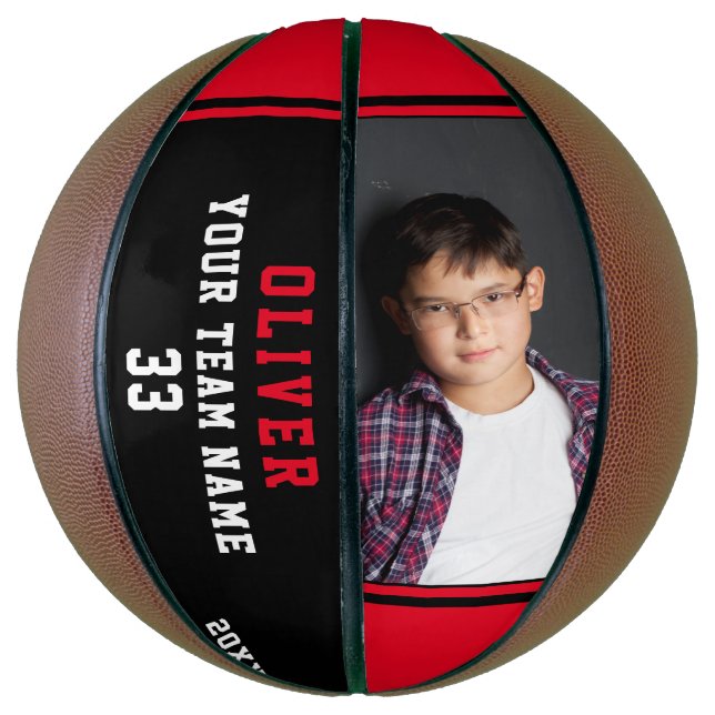 Ballon De Basket Basket-ball rouge personnalisé Nom Numéro d'équipe (Vertical)