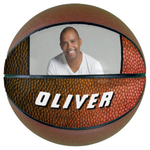 Ballon De Basket Basketball Photo Nom Cuir Orange Moderne