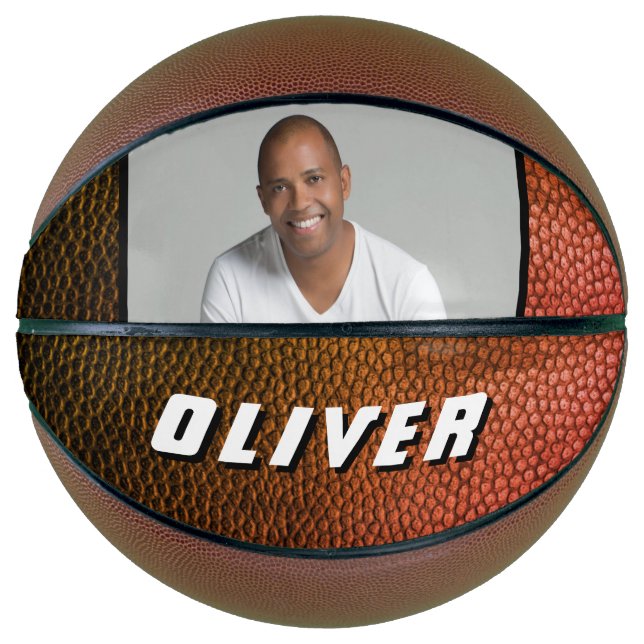 Ballon De Basket Basketball Photo Nom Cuir Orange Moderne (Devant)