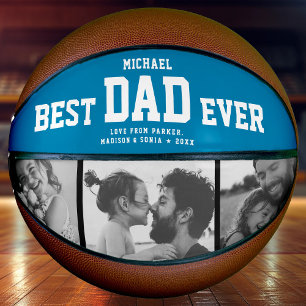 Ballon De Basket BEST DAD JAMAIS Cool Photo Collage Retro Blue