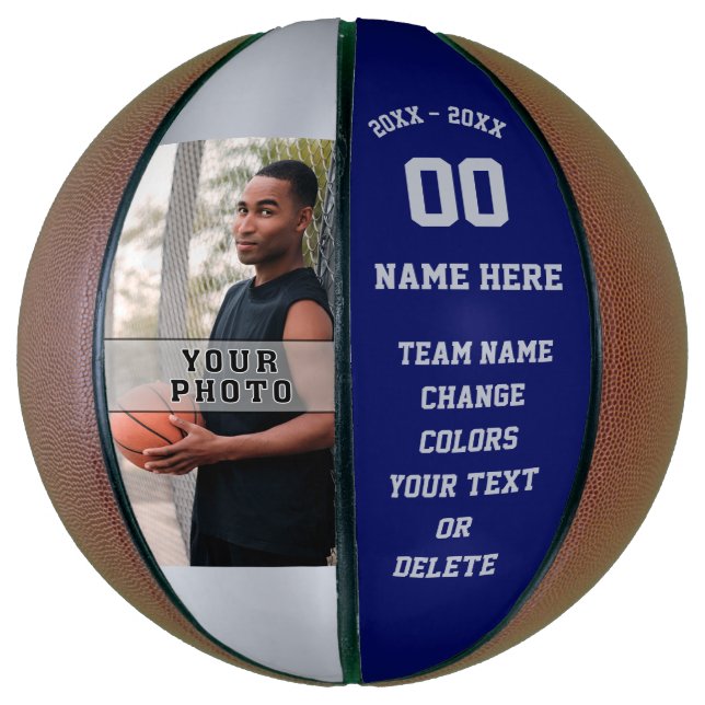 Ballon De Basket Bleu Marine, Gris Argent, Basket-Ballons Personnal (Vertical)