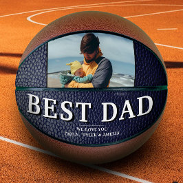 Ballon De Basket Blue Black Leather Imprimer meilleur papa Photo