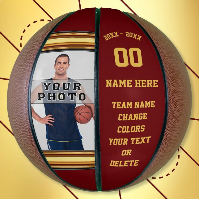 Ballon De Basket Burgundy et Gold Basketball Votre photo, Texte (Photo Basketball. Maroon Gold, Personalized Basketball. Senior night basketball gifts. Basketball.)