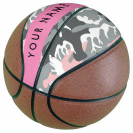 Ballon De Basket Camouflage rose et gris Votre nom Personnalisez