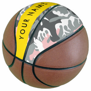 Ballon De Basket Camouflage rose et gris Votre nom Personnalisez