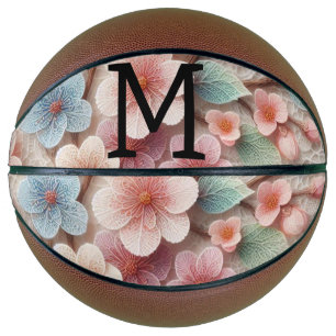 Ballon De Basket Dentelle monogramme florale rose pastel fleur de c