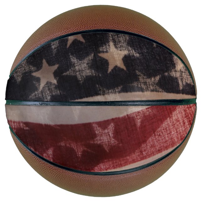 Ballon De Basket Deux drapeaux américains rétroéclairés (Devant)