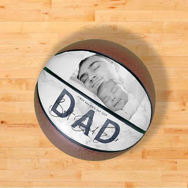 Ballon De Basket Dusty Blue Meilleur papa Jamais Photo Première Fêt (Easily personalize this photo Best Dad Ever basketball for his First Father's Day for a unique gift)