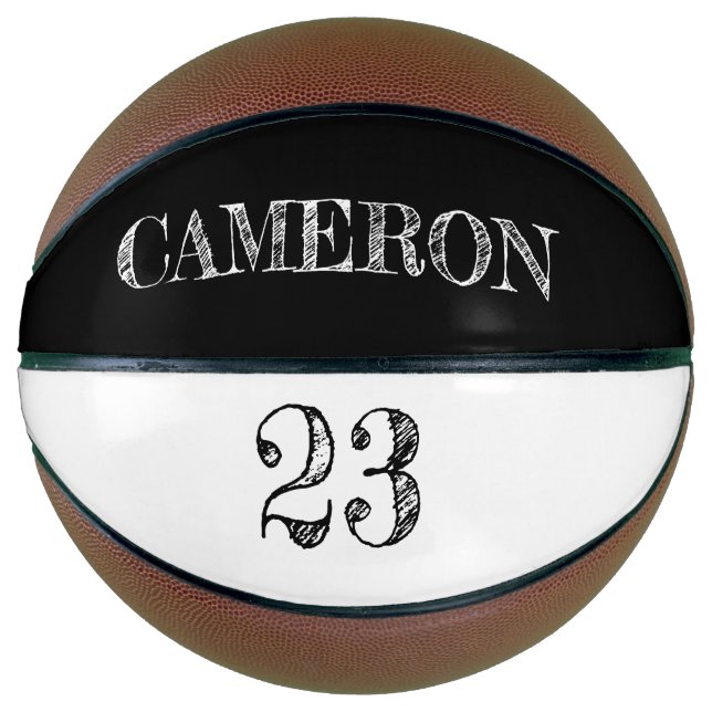 Ballon De Basket Écran noir et blanc avec numéro de nom personnalis (Devant)