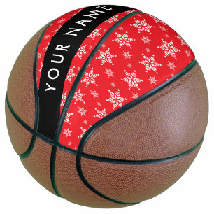 Ballon De Basket Flocons de neige blancs, Rouge, Votre nom, Personn