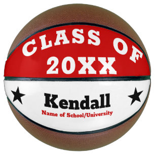 Ballon De Basket Graduation personnalisée en blanc rouge