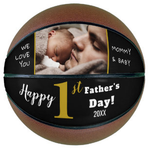 Ballon De Basket Happy First Fête des pères Black Gold Photo pers