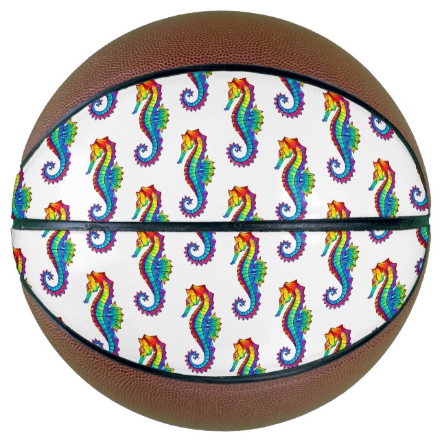 Ballon De Basket Hippocampe polygonal arc-en-ciel (Devant)