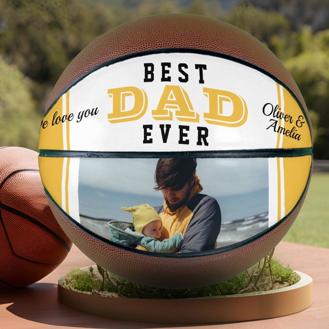 Ballon De Basket Jaune Meilleur Papa Jamais Père Keepsaké 2 Photo (Créateur téléchargé)
