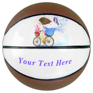 Ballon De Basket Jeune fille avec basket-ball à vélo - Texte person