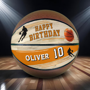 Ballon De Basket Joueur moderne Silhouette Stripe Joyeux Anniversai
