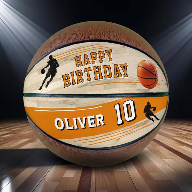 Ballon De Basket Joueur moderne Silhouette Stripe Joyeux Anniversai (Créateur téléchargé)