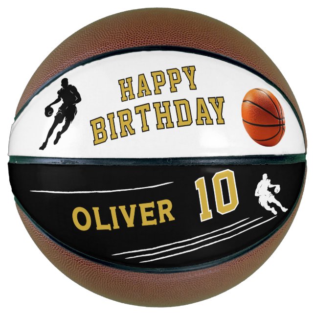 Ballon De Basket Joueur personnalisé Silhouette Joyeux Anniversaire (Devant)