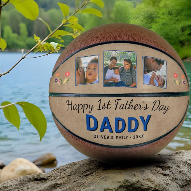 Ballon De Basket Joyeux 1er jour du Père Papa Keepsaké 3 Photo (Créateur téléchargé)