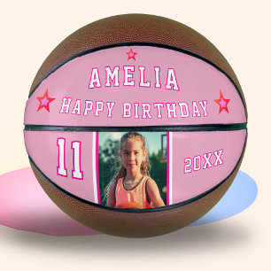 Ballon De Basket Joyeux rose Anniversaire Stars Lecteur Photo