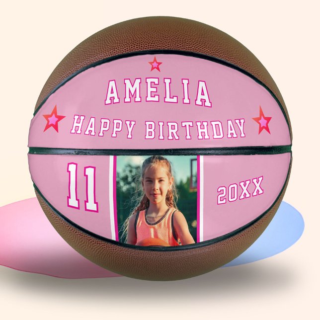 Ballon De Basket Joyeux rose Anniversaire Stars Lecteur Photo (Créateur téléchargé)