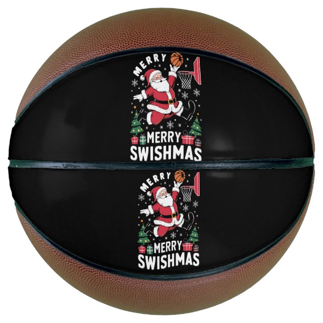 Ballon De Basket Joyeux Swishmas Noël Père Noël Jouer Basketball (Devant)