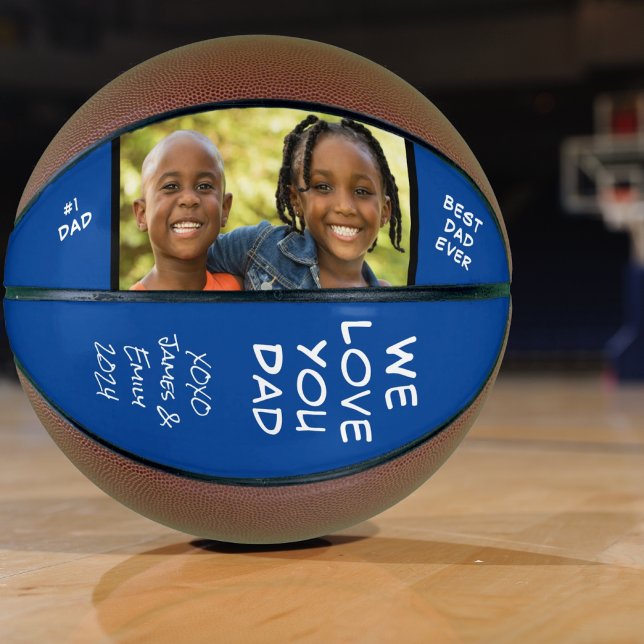 Ballon De Basket Meilleur papa jamais photo bleue (Créateur téléchargé)