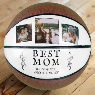 Ballon De Basket Meilleure Maman Feuillage Moderne 3 Photos Personn