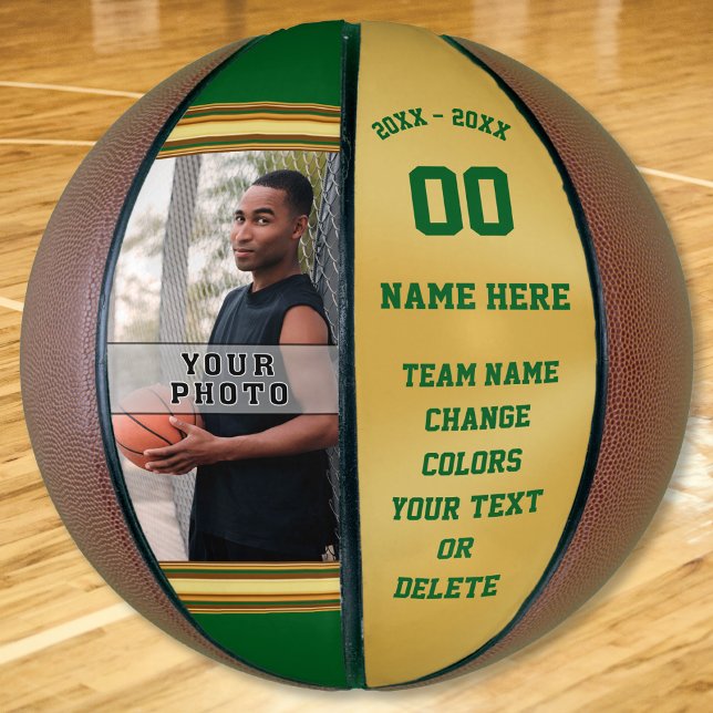 Ballon De Basket Meilleurs cadeaux pour les joueurs de basket-ball  (Basketball ball with picture. Personalized basketball. Green and Gold Basketball. Basketball ball.)