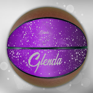 Ballon De Basket Métal brossé violet moderne avec Monogramme argent