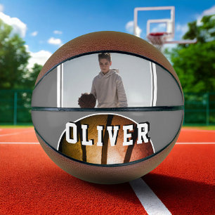 Ballon De Basket Moderne Métallo Orange Nom Photo