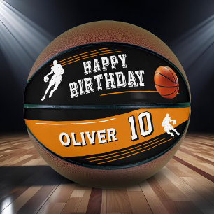 Ballon De Basket Moderne Silhouette Rayée Joyeux Anniversaire