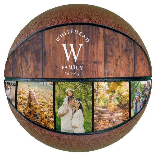 Ballon De Basket Monogram Wood 5 Photo Collage Basket-ball (Devant)