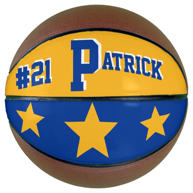 Ballon De Basket Monogramme bleu et or (Devant)