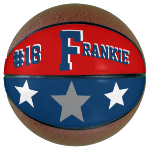 Ballon De Basket Monogramme bleu, rouge et gris