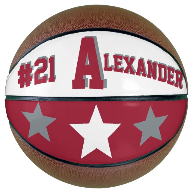 Ballon De Basket Monogramme Crimson rouge, blanc et gris (Devant)