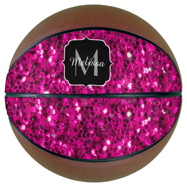 Ballon De Basket Monogramme de parties scintillant étincelante rose (Devant)