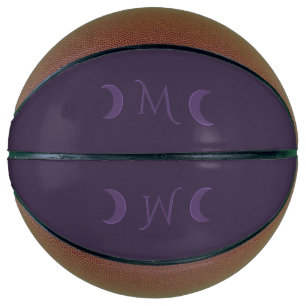 Ballon De Basket Monogramme des lunes de croissant de violet poussi