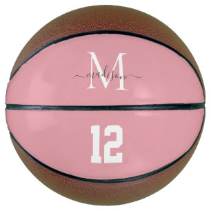 Ballon De Basket Monogramme gris blanc rose pâle Nombre Script de f