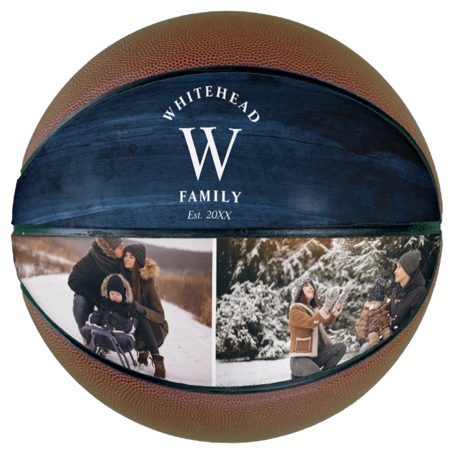 Ballon De Basket Monogramme Marine Blue Wood Photo Collage (Devant)