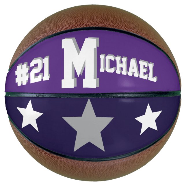 Ballon De Basket Monogramme violet, gris et blanc (Devant)