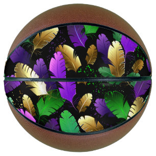 Ballon De Basket Motif sans couture avec des plumes de Mardi Gras
