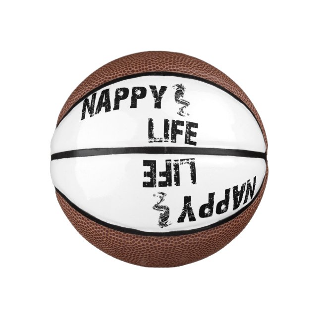 Ballon De Basket Nappy Life Mini Basketball avec logo noir. (Devant)