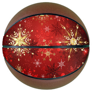 Ballon De Basket Noël Golden Snowflakes sur Arrière - plan rouge